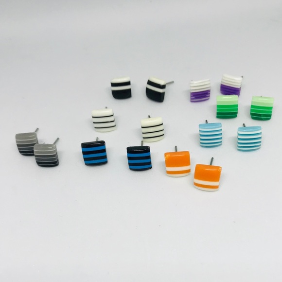 Orange And White Minimalist Stud Earrings - Picture 7 of 13